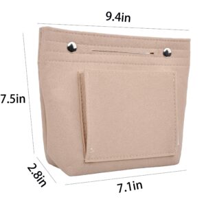 Vercord Mini Slim Small Felt Purse Organizer Insert Inside Handbag Tote Pocketbook for Women Beige