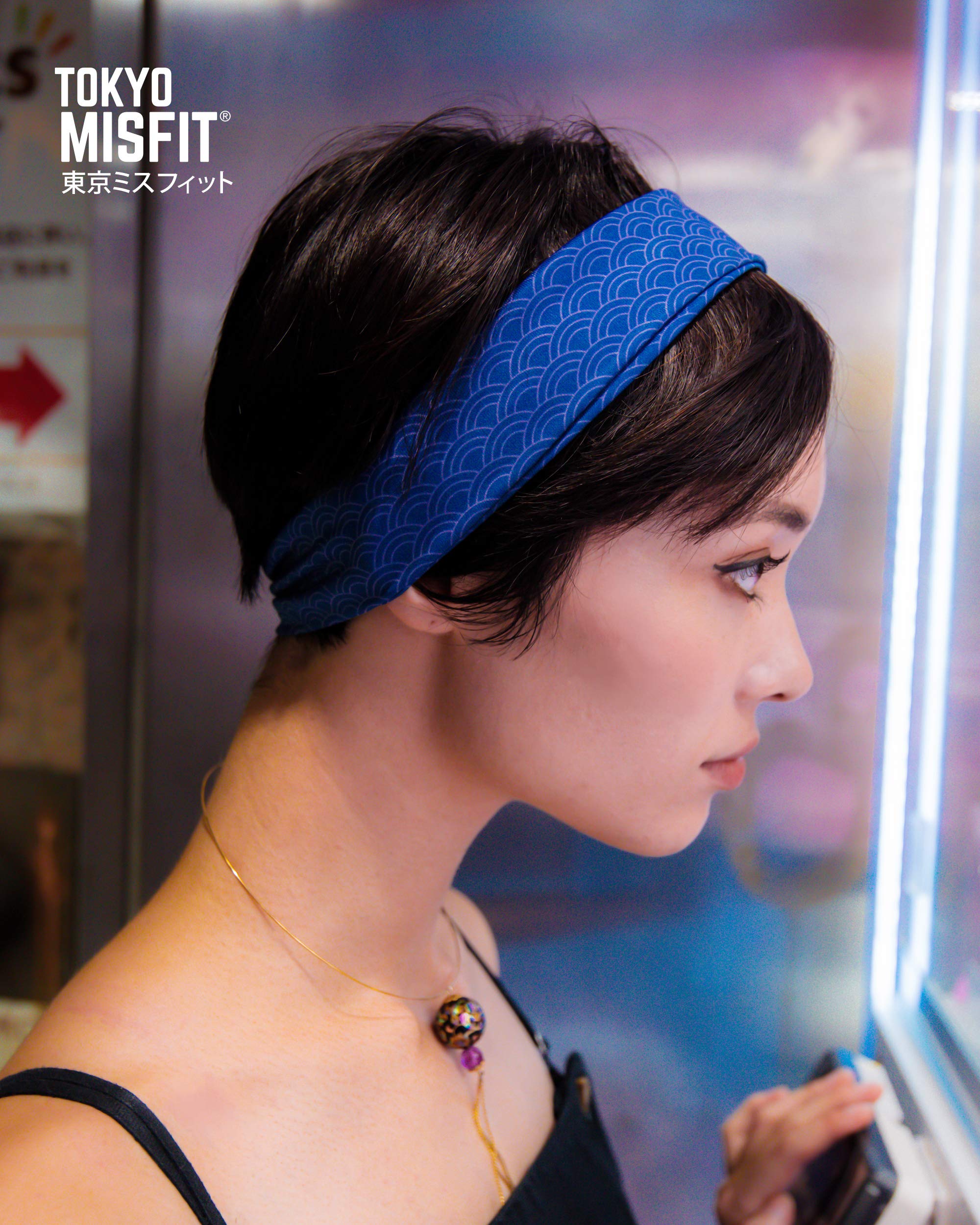 Tokyo Misfit - Japanese Headbands for Men & Women, Sweat Band, Workout, Yoga, Fashion, Running, Sports, Basketball, Bandana (Wave-Seigaiha)