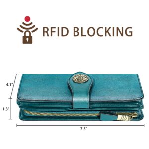 Travelambo Women's Wallet RFID Blocking Wristlet Clutch Large Capacity Credit Card Holder Leather Purse Wallets with Removable Wrist Strap