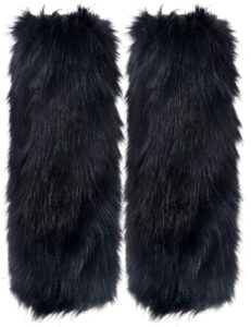 zecmos womens leg warmers faux fur fuzzy long cuff cover warm furry costume shoes, black, medium