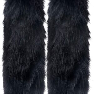 Zecmos womens Leg Warmers Faux Fur Fuzzy Long Cuff Cover Warm Furry Costume Shoes, Black, Medium