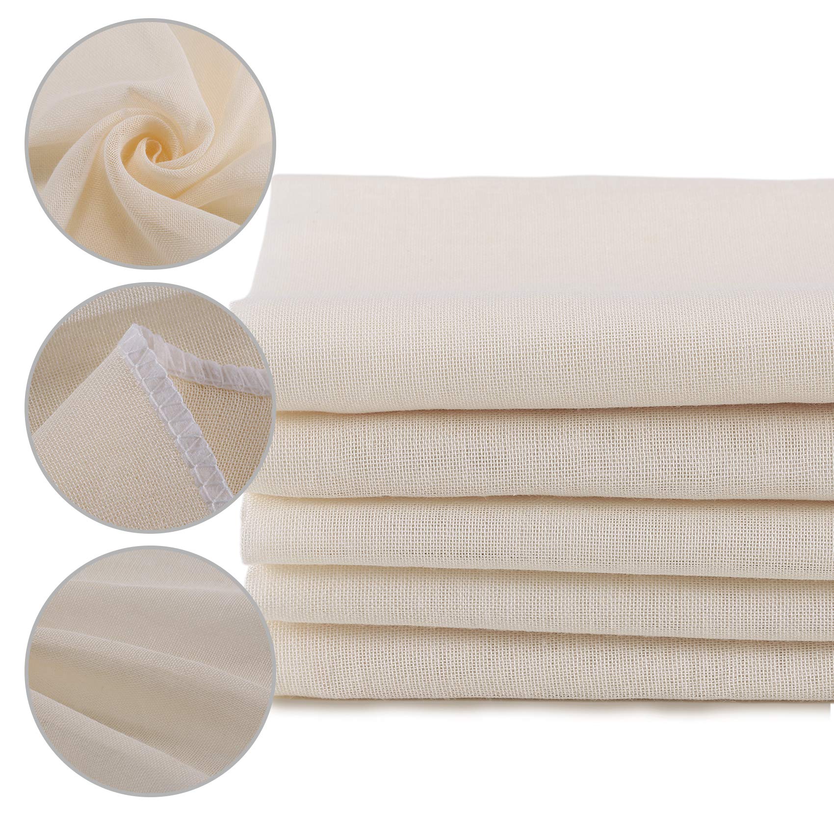 XelNaga 5 Pack Muslin Cloths Reusable for Straining, 100% Unbleached Pure Cotton Cheesecloth, Soft Square Cheese Clothes Weave Fabric Filter for Cooking, Baking (50 x 50 cm Food Strainer Cloth)