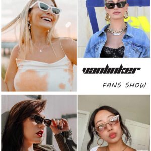 VANLINKER Polarized Small Trendy Skinny Cat Eye Sunglasses Women Retro Tiny Square Shade Black