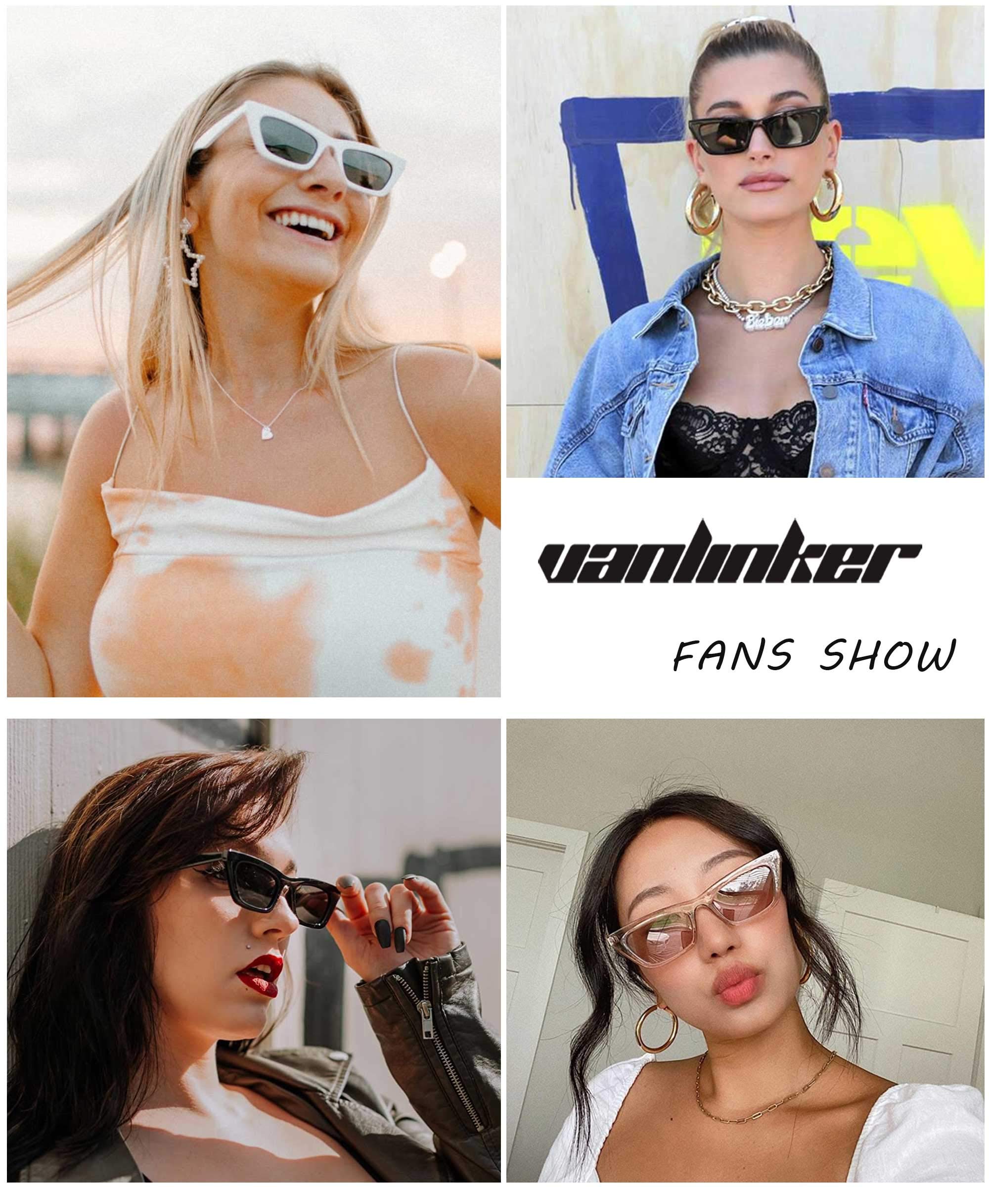 VANLINKER Polarized Small Trendy Skinny Cat Eye Sunglasses Women Retro Tiny Square Shade Black