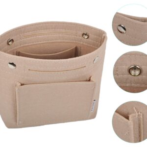 Vercord Mini Slim Small Felt Purse Organizer Insert Inside Handbag Tote Pocketbook for Women Beige