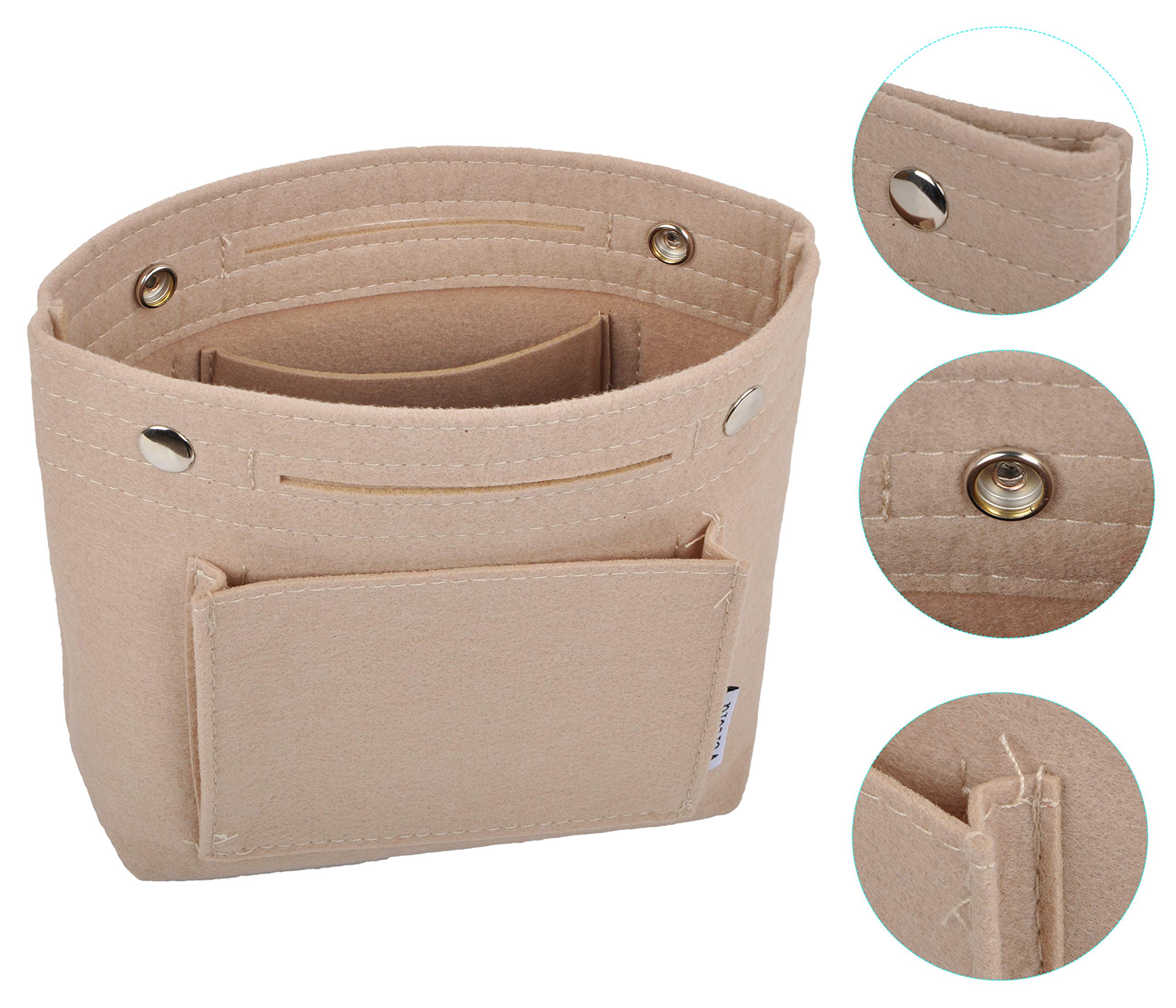 Vercord Mini Slim Small Felt Purse Organizer Insert Inside Handbag Tote Pocketbook for Women Beige