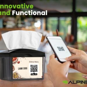 Alpine Tabletop Commercial Napkin Dispenser Restaurant Napkin Holder for Easy Access to Interfold Napkins from Both Sides with an Insert Marketing Space for Restaurants, Cafeterias, Food Trucks, Club