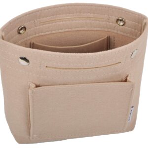 Vercord Mini Slim Small Felt Purse Organizer Insert Inside Handbag Tote Pocketbook for Women Beige