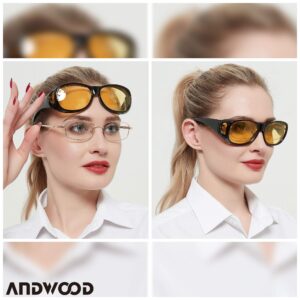 ANDWOOD Night Vision Glasses for Driving Men Women Anti Glare Polarized Clearsight Wrap Around Fit Over