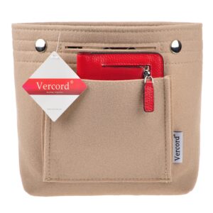 Vercord Mini Slim Small Felt Purse Organizer Insert Inside Handbag Tote Pocketbook for Women Beige