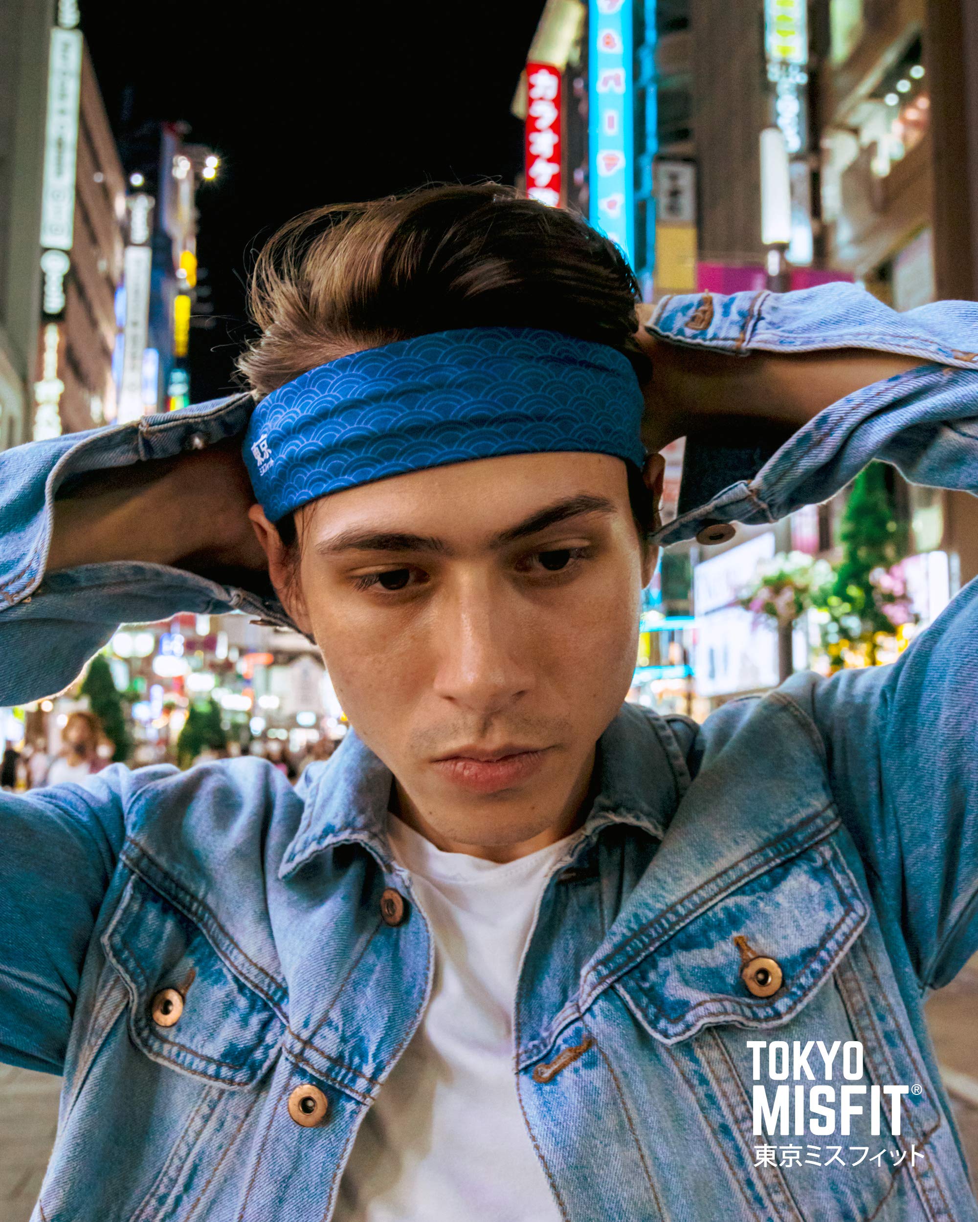 Tokyo Misfit - Japanese Headbands for Men & Women, Sweat Band, Workout, Yoga, Fashion, Running, Sports, Basketball, Bandana (Wave-Seigaiha)