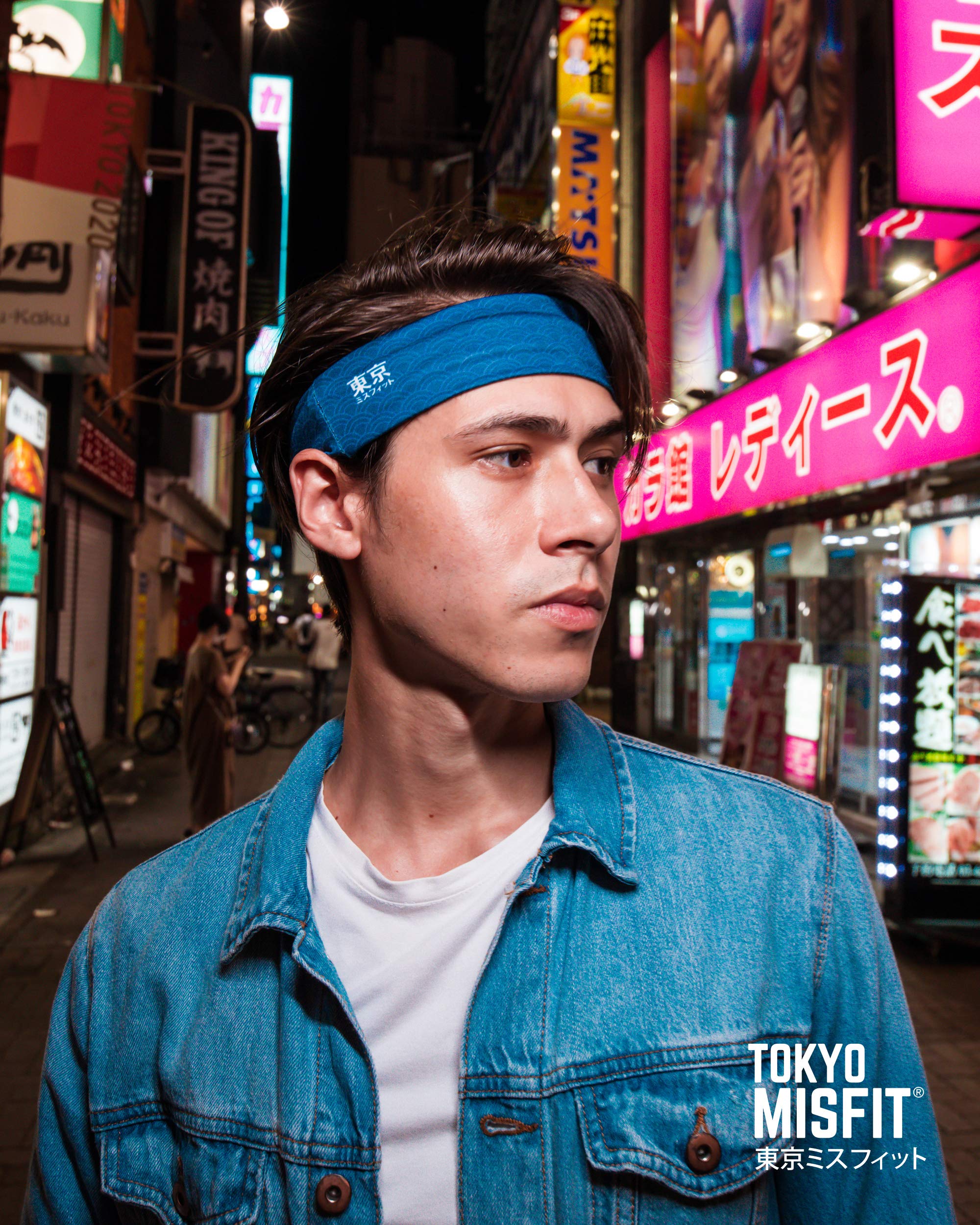 Tokyo Misfit - Japanese Headbands for Men & Women, Sweat Band, Workout, Yoga, Fashion, Running, Sports, Basketball, Bandana (Wave-Seigaiha)