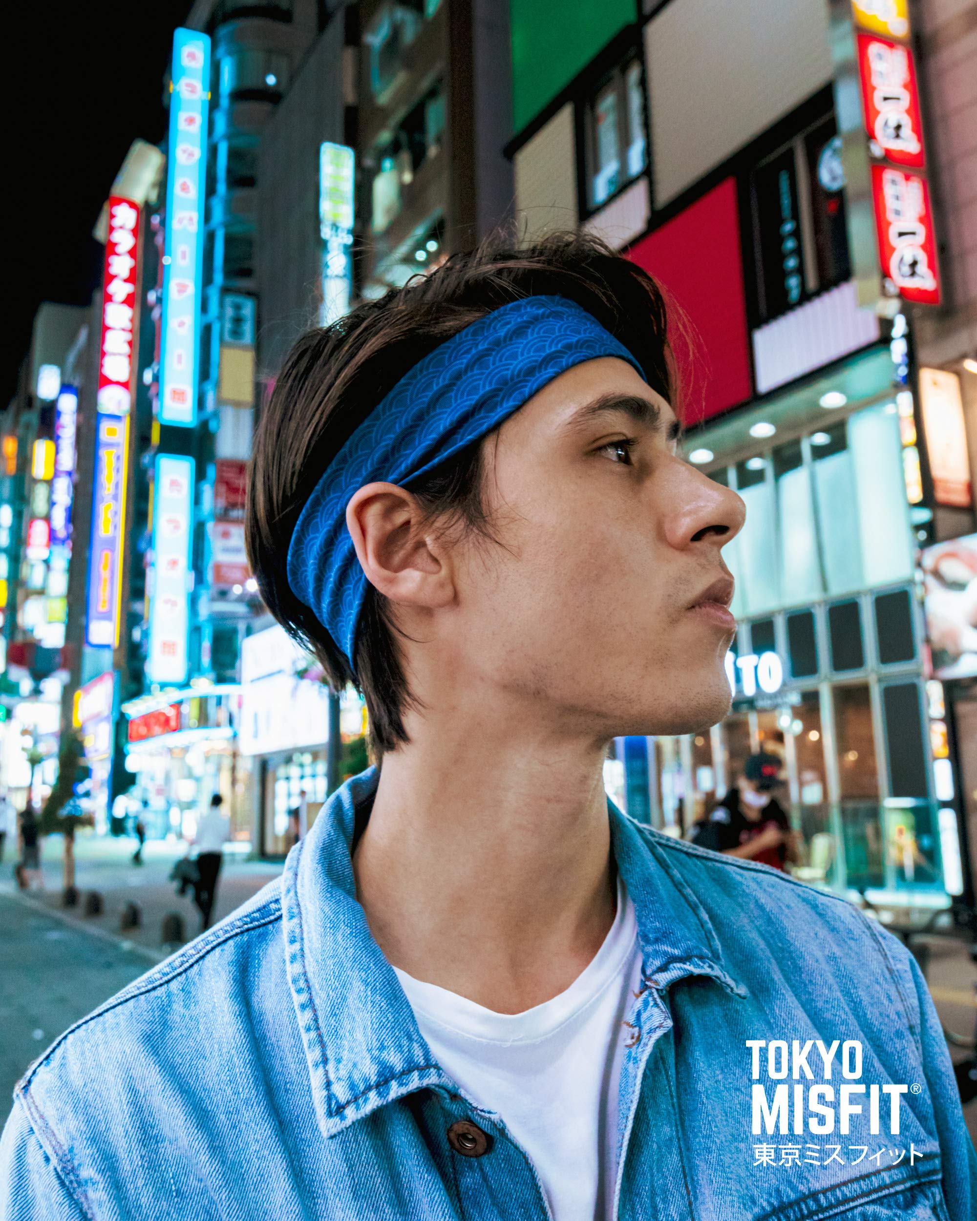 Tokyo Misfit - Japanese Headbands for Men & Women, Sweat Band, Workout, Yoga, Fashion, Running, Sports, Basketball, Bandana (Wave-Seigaiha)