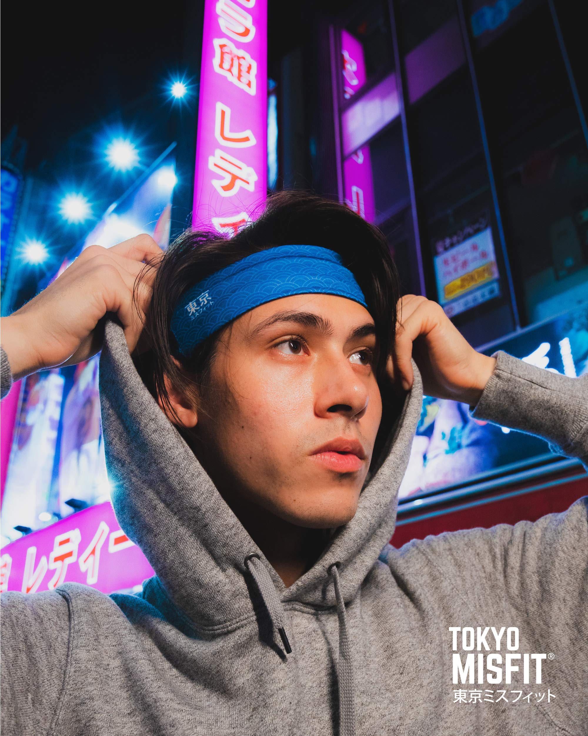 Tokyo Misfit - Japanese Headbands for Men & Women, Sweat Band, Workout, Yoga, Fashion, Running, Sports, Basketball, Bandana (Wave-Seigaiha)