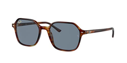 Ray-Ban RB2194 John Square Sunglasses, Striped Havana/Blue, 53 mm