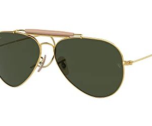 Ray-Ban RB3030 Outdoorsman I Aviator Sunglasses, Polished Gold/G-15 Green, 58 mm