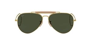 ray-ban rb3030 outdoorsman i aviator sunglasses, polished gold/g-15 green, 58 mm