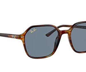 Ray-Ban RB2194 John Square Sunglasses, Striped Havana/Blue, 53 mm