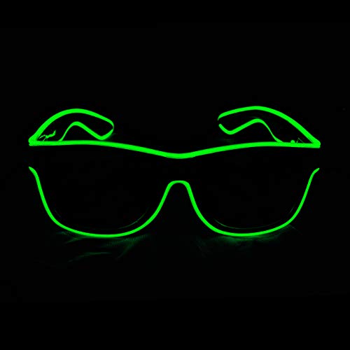 Aquat Light up El Wire Neon Rave Glasses Glow Flashing LED Sunglasses Costumes For Party, EDM, Halloween RB01 (Neon green, Black Frame)