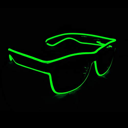 Aquat Light up El Wire Neon Rave Glasses Glow Flashing LED Sunglasses Costumes For Party, EDM, Halloween RB01 (Neon green, Black Frame)