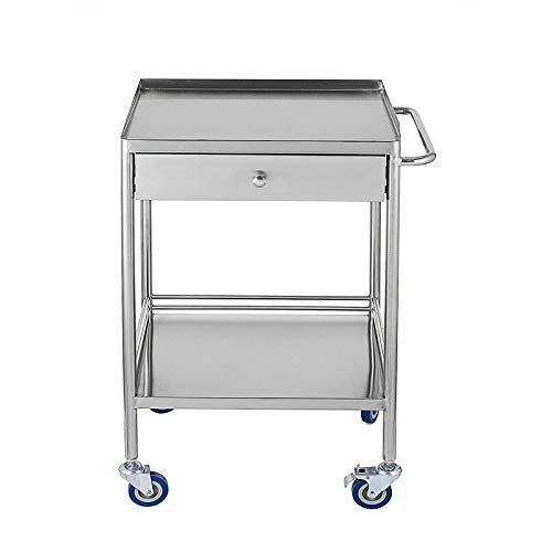 2-Layer Medical Trolley Stainless Steel Healthcare Trolley Mobile Care Car Clinic Carts Medical Laboratory Equipment Carts Spa Beauty Salon Tool Car (1 Drawer)