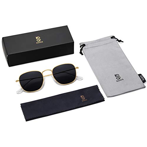 SOJOS Small Square Polarized Sunglasses for Women Men Classic Vintage Retro Style SJ1143 with Gold Frame/Grey Lens