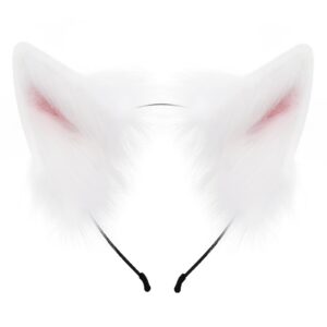 HAOAN Handmade Faux Fur Fox Wolf Ears Headband Halloween Christmas Cosplay Party Costume Accessories