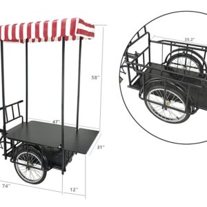 FixtureDisplays® 24" Tire Black Tricyle Vending Cart Ice-Cream Wagon Flower Cart Kiosk Farmers Market Booth Collapsable 10052-NF