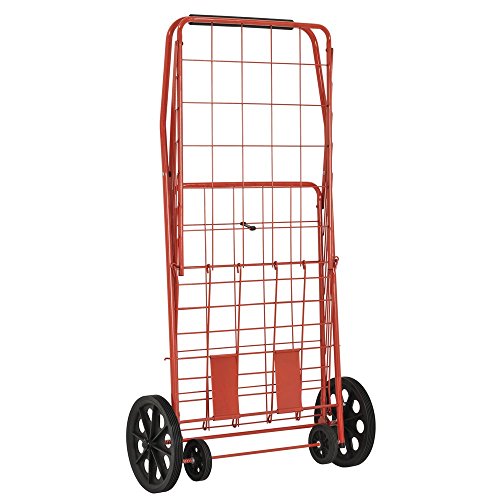 Juggernaut Carts Folding Shopping Cart, 110 lbs Capacity, Red Powder Coated Steel, Rubber Caster Wheels, Handle, Folds for Storage