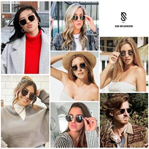 SOJOS Small Square Polarized Sunglasses for Women Men Classic Vintage Retro Style SJ1143 with Gold Frame/Grey Lens