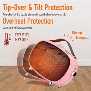 Teioe Mini Electric Ceramic Space Heater 800W/400W, Small, PTC with Tip-Over and Overheat Protection, 3 Operating Modes for Office, Bedroom and Under Desk (PINK)