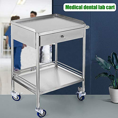 2-Layer Medical Trolley Stainless Steel Healthcare Trolley Mobile Care Car Clinic Carts Medical Laboratory Equipment Carts Spa Beauty Salon Tool Car (1 Drawer)