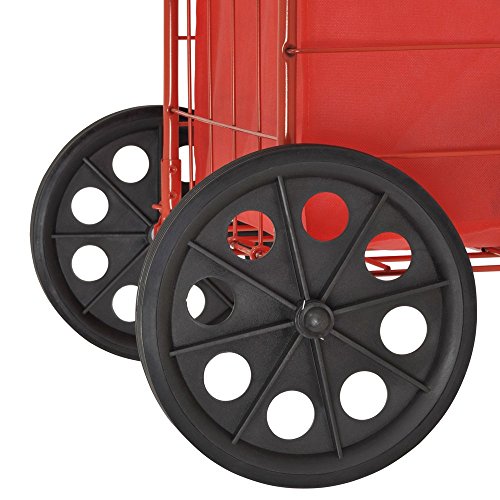 Juggernaut Carts Folding Shopping Cart, 110 lbs Capacity, Red Powder Coated Steel, Rubber Caster Wheels, Handle, Folds for Storage