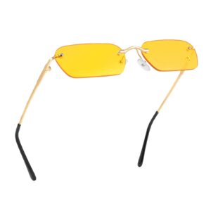 FEISEDY Rimless Sunglasses Y2K Sunglasses Retro Small Narrow Clear Eyewear Vintage Rectangle Sunglasses for Women Men B2643