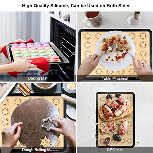 PHILORN Silicone Baking Mat Set, 16.5" x 11.42" Macaron Baking Mat, Non-Stick Baking Mat with Baking Tools, 2 Pack Food Safe Baking Silicone Mat, Reusable Baking Mat for Oven, Cookie, Bread