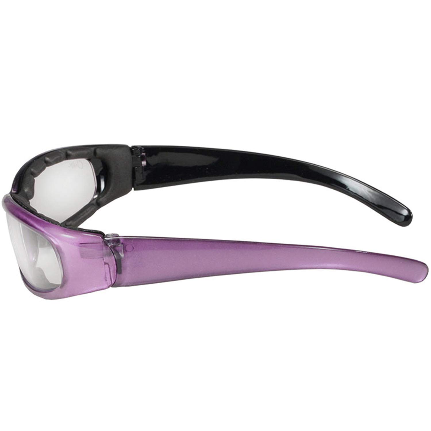 Chix 2 Pairs of Rally Women's Padded Motorcycle Sunglasses Purple Frames Clear & Grey Gradient Lenses