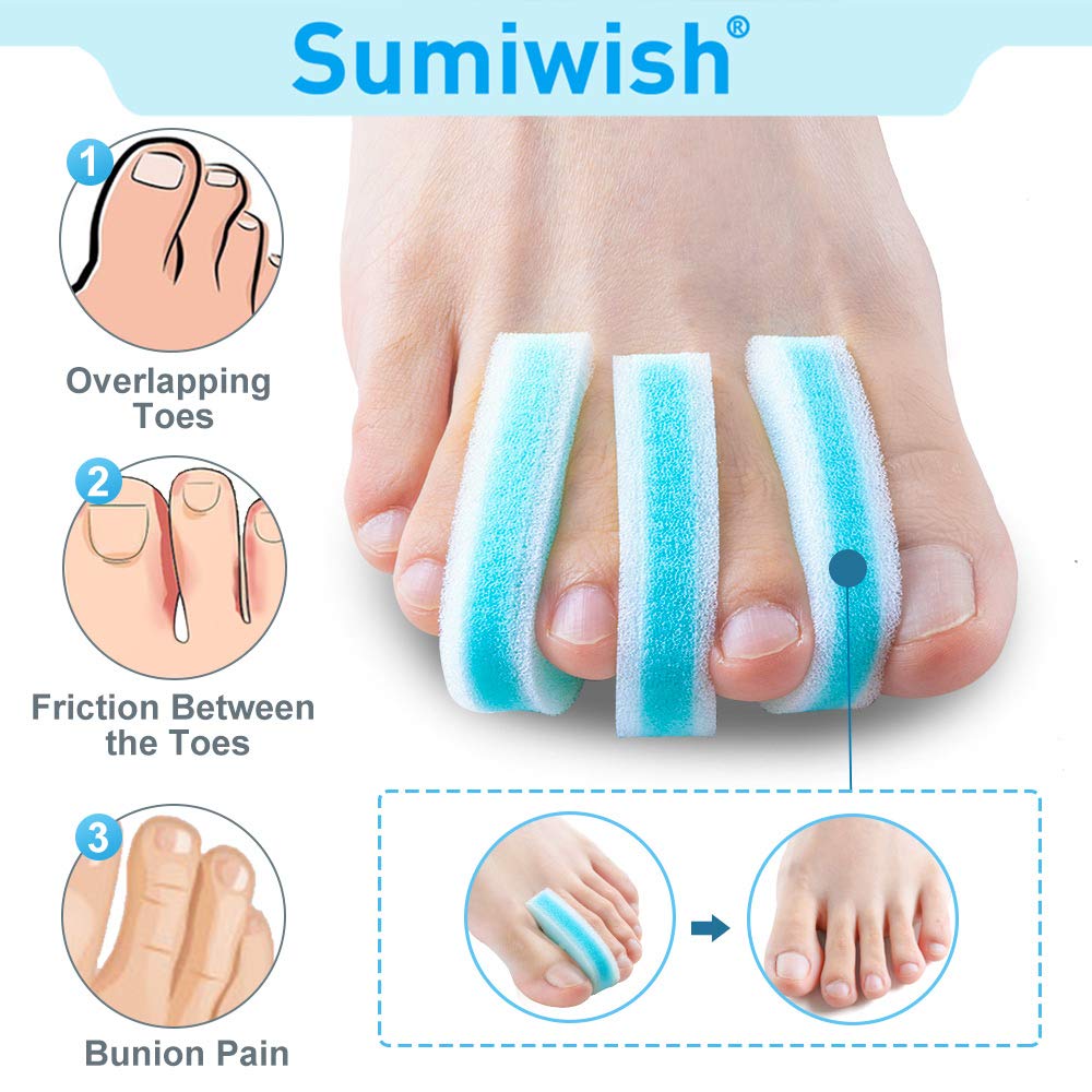 Sumiwish Foam Toe Separators, 10 Pack Breathable Toe Spacers, Reduce Friction and Relieve Corns Pain, Overlapping Toes Corrector - (Blue)