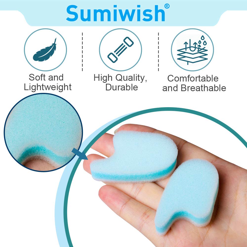 Sumiwish Foam Toe Separators, 10 Pack Breathable Toe Spacers, Reduce Friction and Relieve Corns Pain, Overlapping Toes Corrector - (Blue)