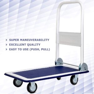 Folding Platform Truck, Hand Push Cart, Warehouse Rolling Flatbed Dolly with Swivel Wheels, 330 LBS Load Capacity, Ideal for Home, Auto, Office Use