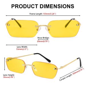 FEISEDY Rimless Sunglasses Y2K Sunglasses Retro Small Narrow Clear Eyewear Vintage Rectangle Sunglasses for Women Men B2643