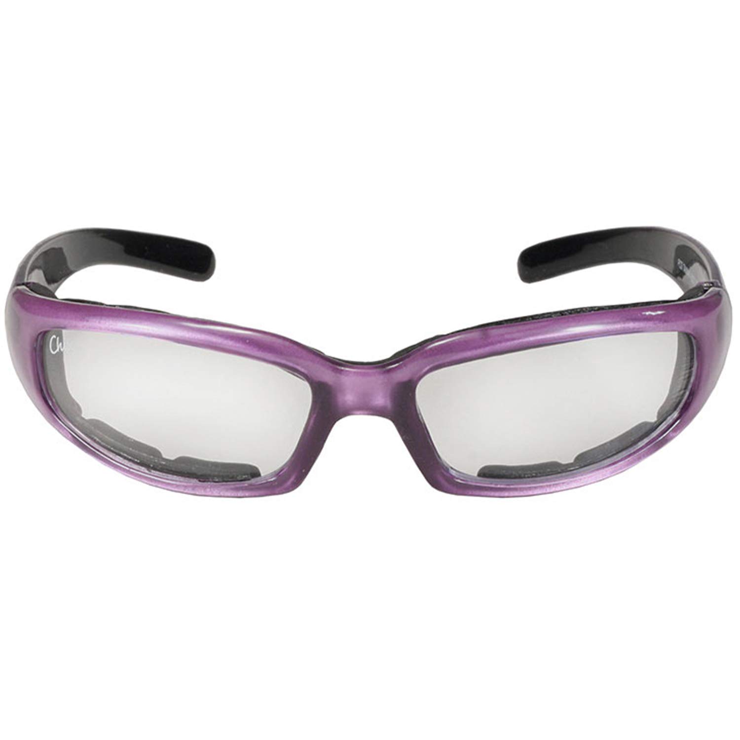 Chix 2 Pairs of Rally Women's Padded Motorcycle Sunglasses Purple Frames Clear & Grey Gradient Lenses