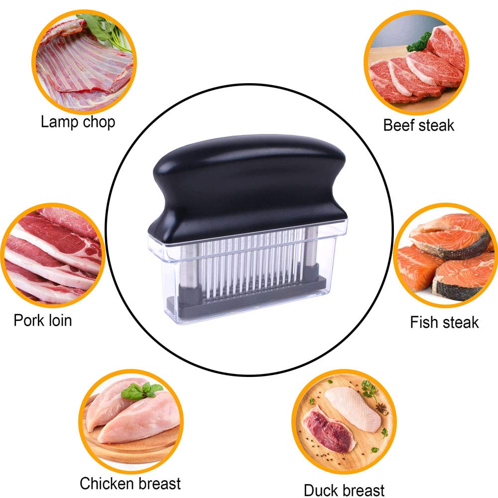 Meat Tenderizer with 48 Stainless Steel Ultra Sharp Needle Blades Heavy Duty Cooking machine for Tenderizing Beef, Turkey, Chicken, Steak, Veal, Pork, Fish etc