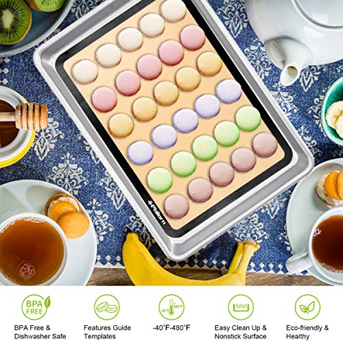 PHILORN Silicone Baking Mat Set, 16.5" x 11.42" Macaron Baking Mat, Non-Stick Baking Mat with Baking Tools, 2 Pack Food Safe Baking Silicone Mat, Reusable Baking Mat for Oven, Cookie, Bread