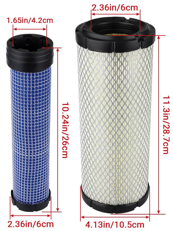 25 083 01-S Outer Air Filter & 25 083 04-S Inner Filter Compatible with Kawasaki 11013-7020 11013-7019 11013-7044 11013-7045 Kubota TA040-93230 TA040-93220 Lawn Mover M131802 M131803