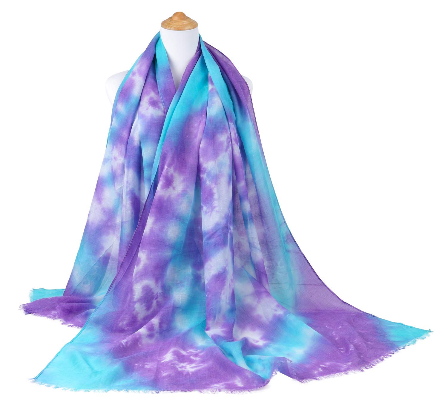 GERINLY Lavender Color Tie Dye Scarf Aesthetic Active Neck Wrap Fashion Shoulder Shawl Natural Hijabs for Vacation (Purple Turquoise)