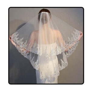 ursumy wedding sequins edge veils for brides 2 tier hip fingertip length veil sparkle soft tulle bridal lace veils hair accessories with comb (white)