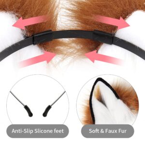 HAOAN Handmade Faux Fur Fox Wolf Ears Headband Halloween Christmas Cosplay Party Costume Accessories