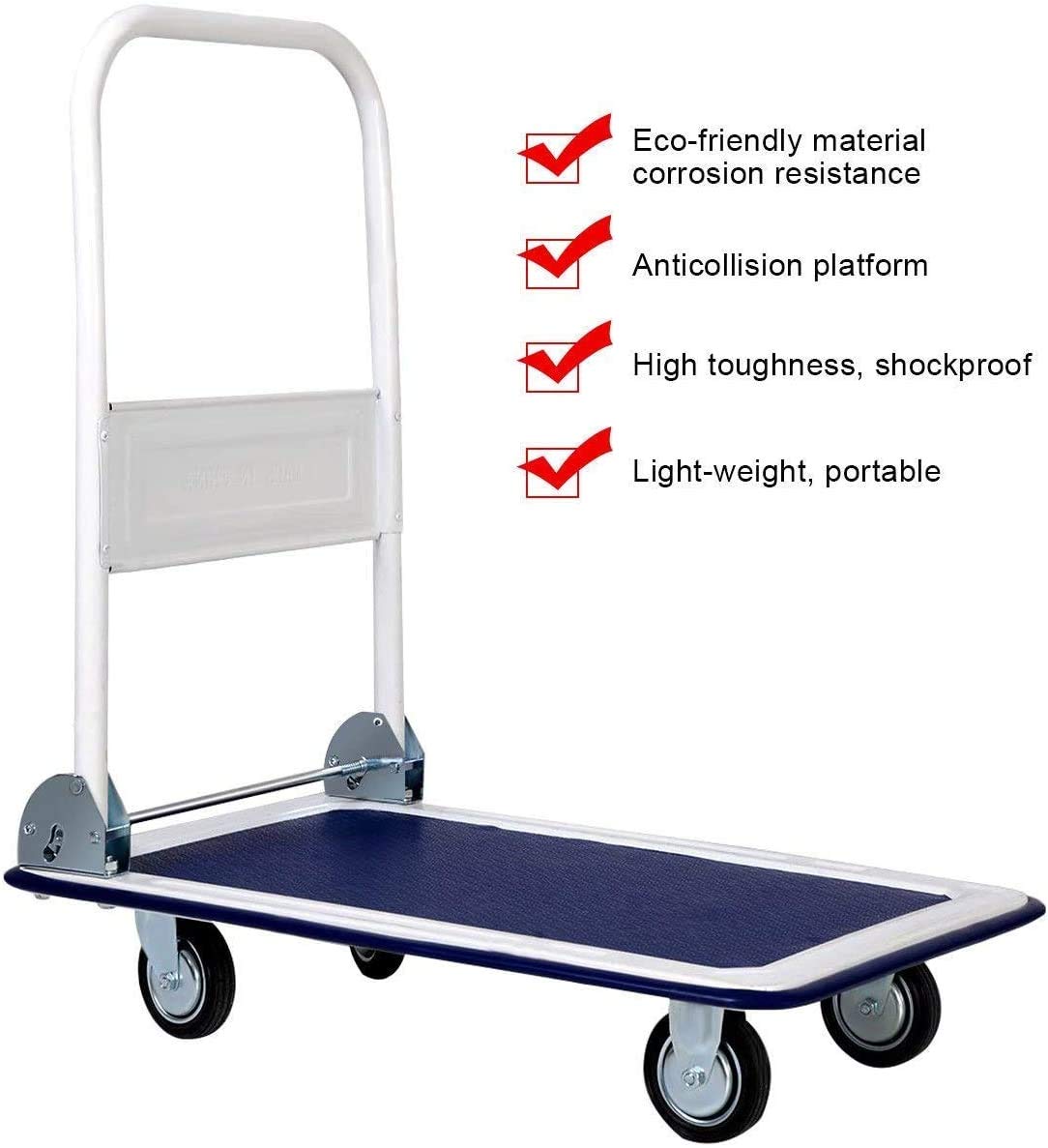 Folding Platform Truck, Hand Push Cart, Warehouse Rolling Flatbed Dolly with Swivel Wheels, 330 LBS Load Capacity, Ideal for Home, Auto, Office Use