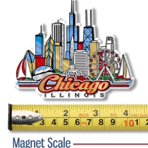 Chicago City Magnet by Classic Magnets, Collectible Souvenirs Made in The USA, 4.1" x 3.5"