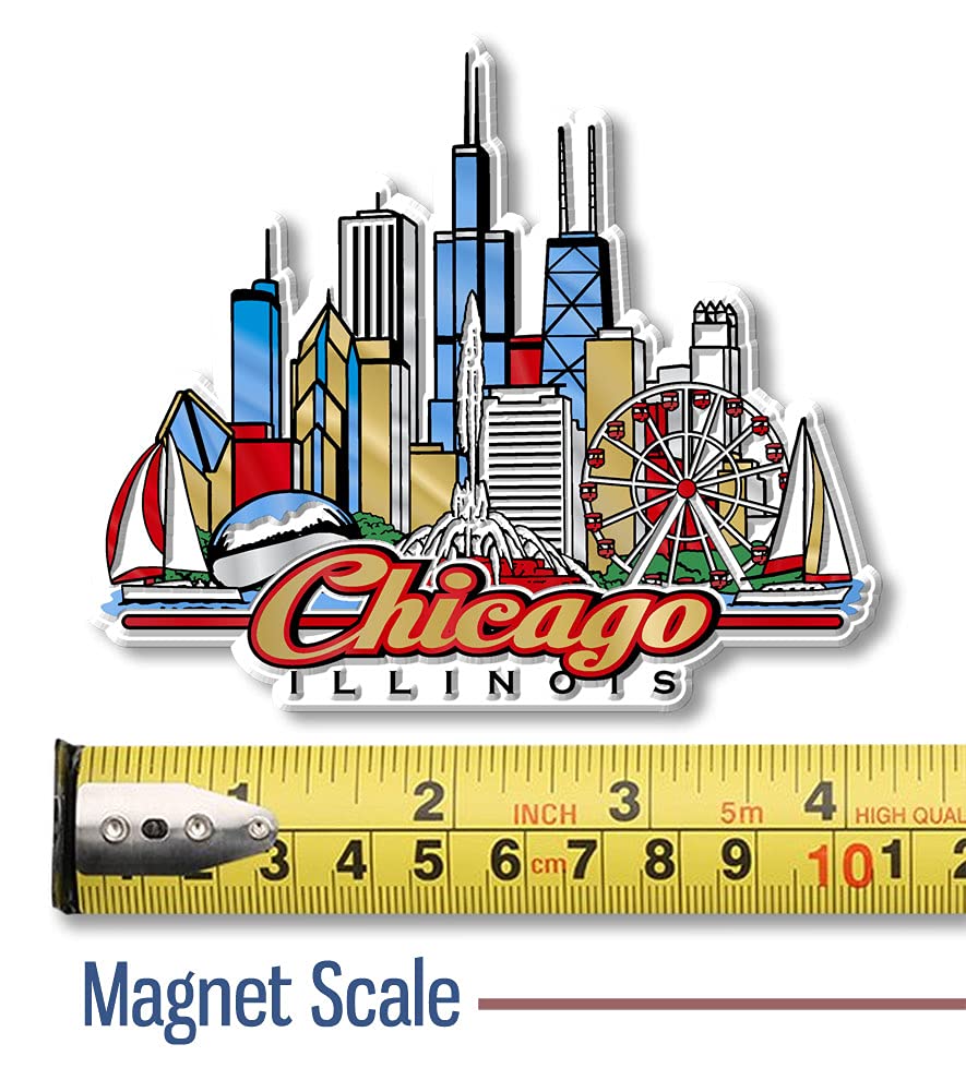 Chicago City Magnet by Classic Magnets, Collectible Souvenirs Made in The USA, 4.1" x 3.5"